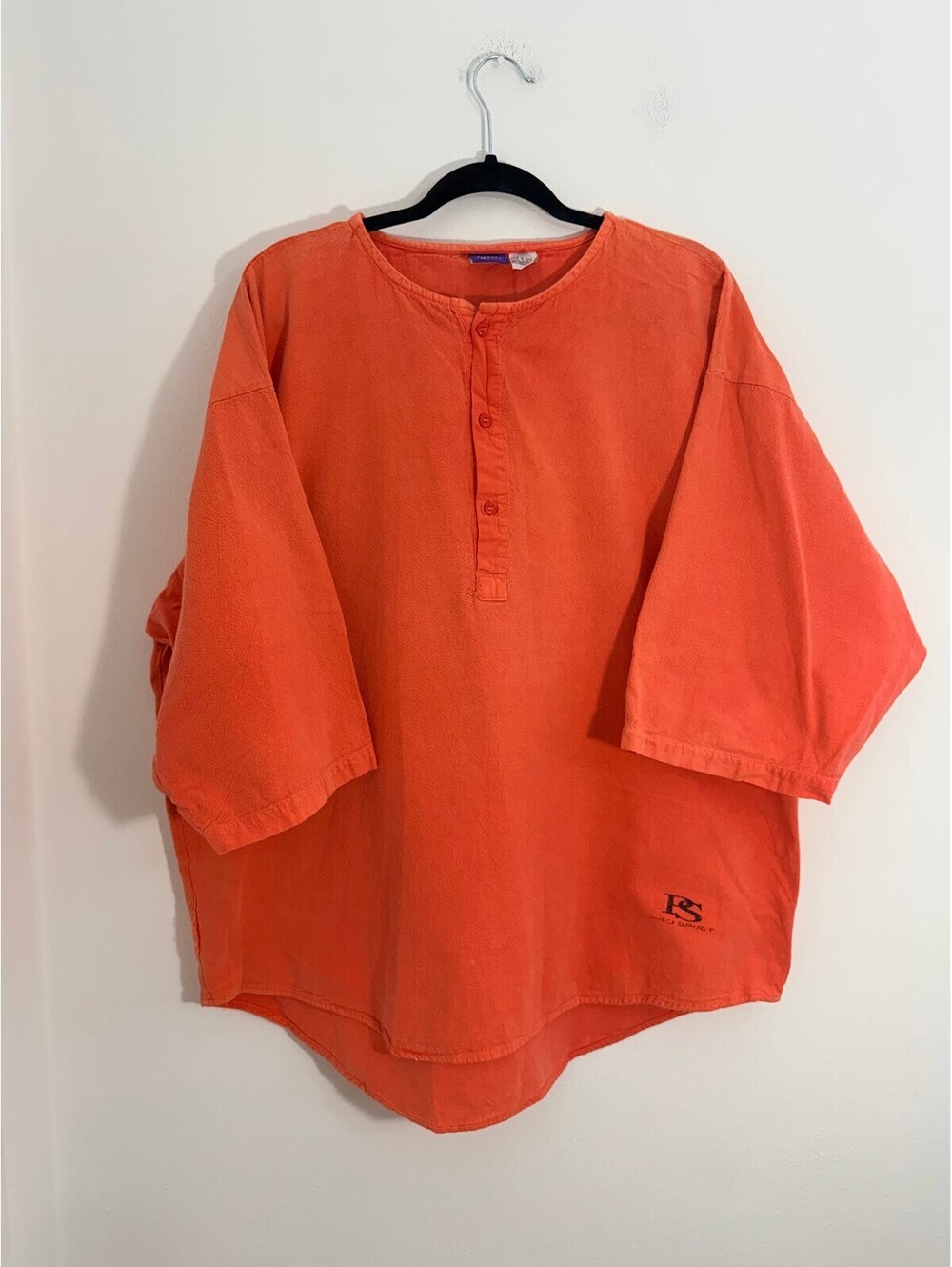 Vintage 90s Pro Spirit Orange Cotton Henley Shirt XL Made Taiwan